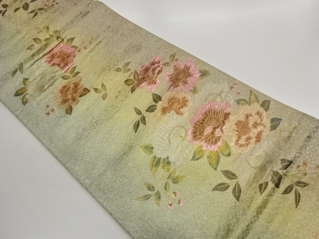 JAPANESE KIMONO / FUKURO OBI / WOVEN FLOWER & LEAF 